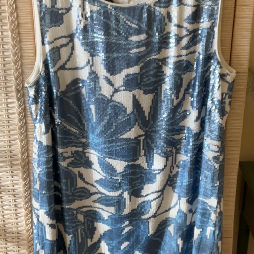 Lafayette 148 New York XS Blue Sequin Noah Dress Floral NWOT - Picture 7 of 16